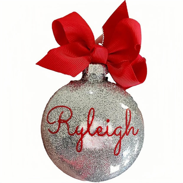 Personalisierter Weihnachtskugel- Ornaments Geschenk, individueller glitzernder Name.