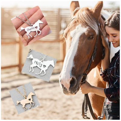 【Custom-made】 Name Engraving Horse Silhouette Necklace for Equestrians